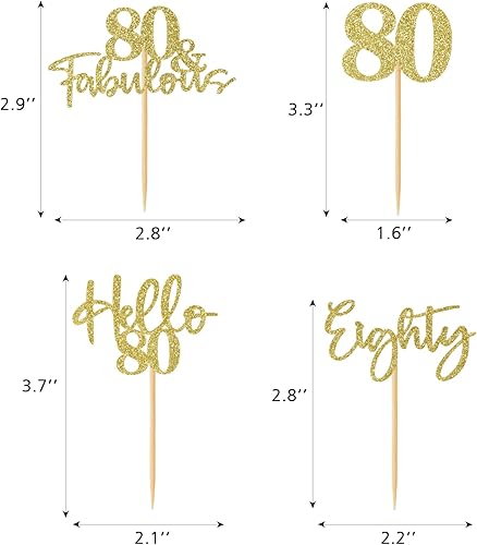 Miniatura 6 de 48 adornos para cupcakes de 80 cumpleaños con purpurina Hello 80, 80 fabulosas selecciones de 80 cupcakes para feliz cumpleaños 80 cumpleaños, boda,