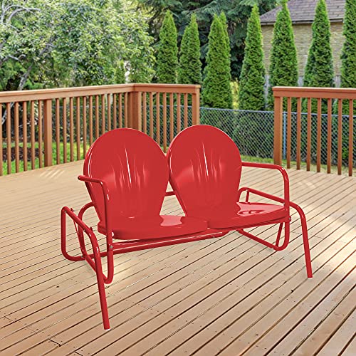 Northlight 2-Person Outdoor Retro Metal Tulip Double Glider Patio Chair, Red