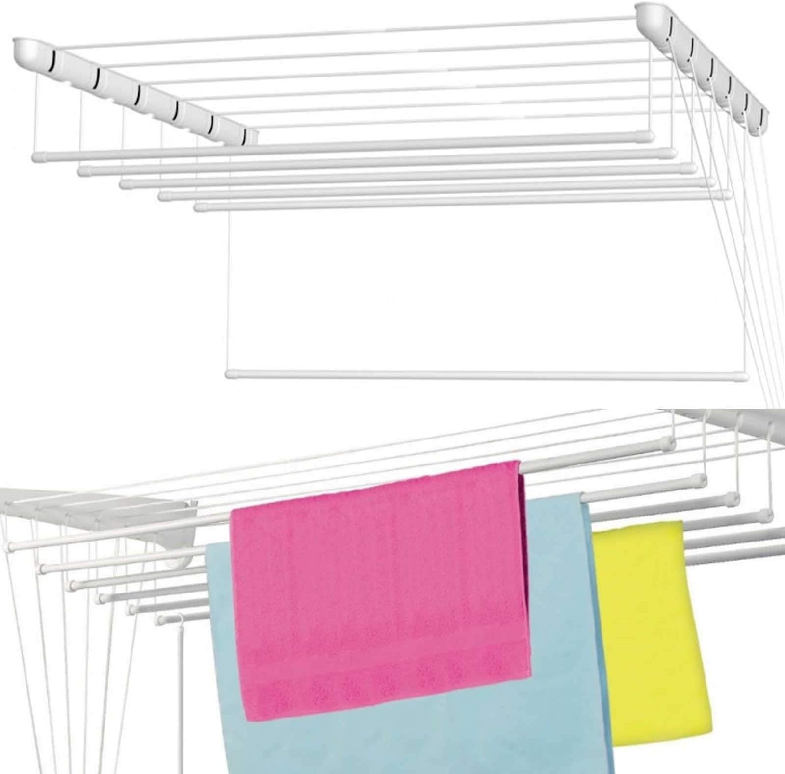 Home Centre Laundry Ceiling Dryer 7x140cm 9.8m Pulley Clothes White Space Saver Drying Airer