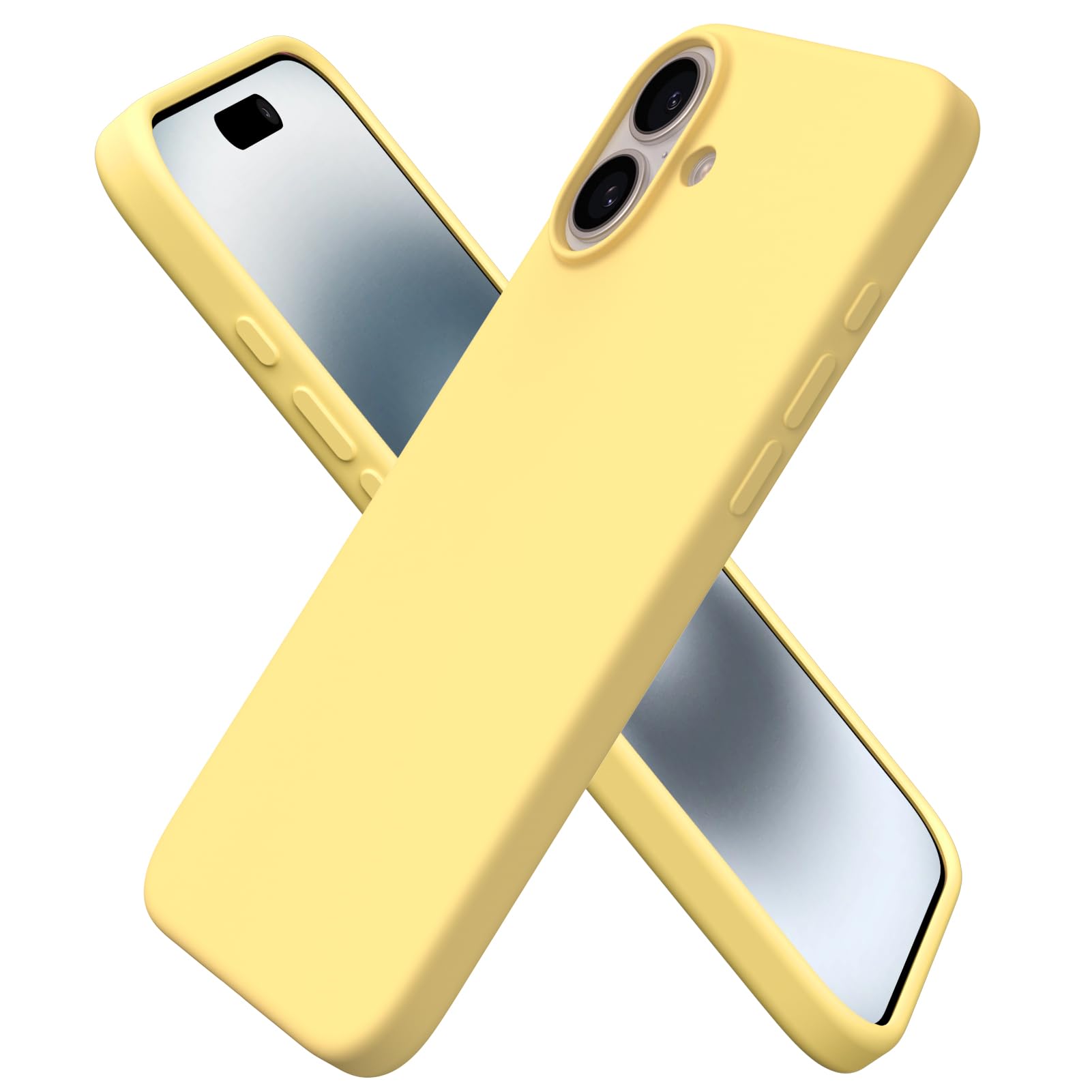 ORNARTO Compatible with iPhone 16 Plus Case 6.7, Slim Liquid Silicone 3 Layers Full Covered Soft Gel Rubber Phone Case Protective Cover 6.7 Inch, Buttercream Yellow