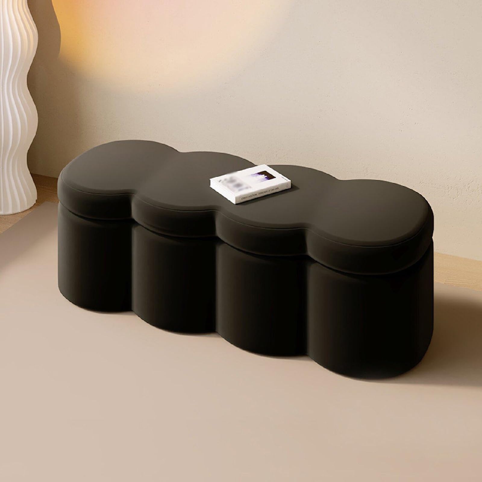 Banc de rangement nuage en velours noir de 100cm pour le bout de lit