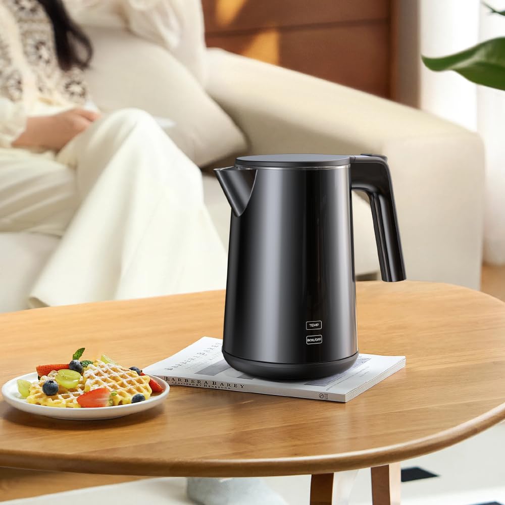 Electric Kettle Adjustable Temperature,1200W Rapid Heat Water Boiler, Black