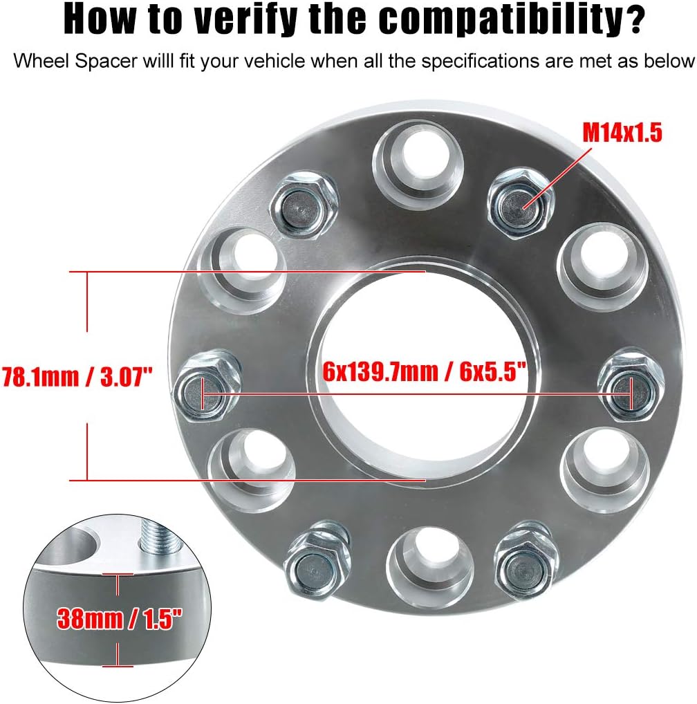 X AUTOHAUX 4pcs 6 Lug 1.5'' Thickness Wheel Spacer Adapter 6x5.5" Hub Centric Wheel Spacers Adapters with 78.1mm Hub Bore Silver Tone for Cadillac for Chevrolet for GMC
