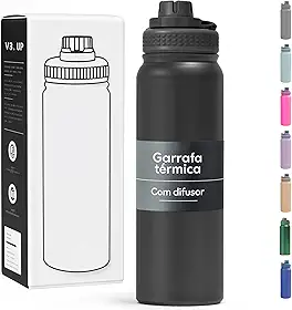 Garrafa Térmica 800ml - Aço Inox 304, Duplamente Isolada a Vácuo, Bebidas Geladas por 16 Horas e Quentes por 8 Horas, Tampa com Bico de Rosca (All Black)