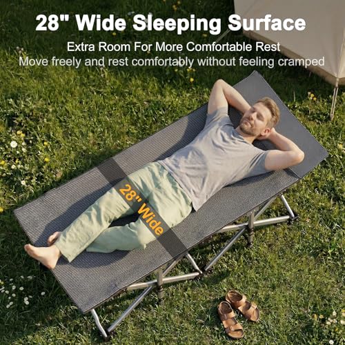 Image of ABORON Camping Cot for Adult 28 inch Extra Wide, Heavy-Duty 1200D Oxford Cot for Sleeping, Portable Folding Camp Bed with Mat & Carry Bag