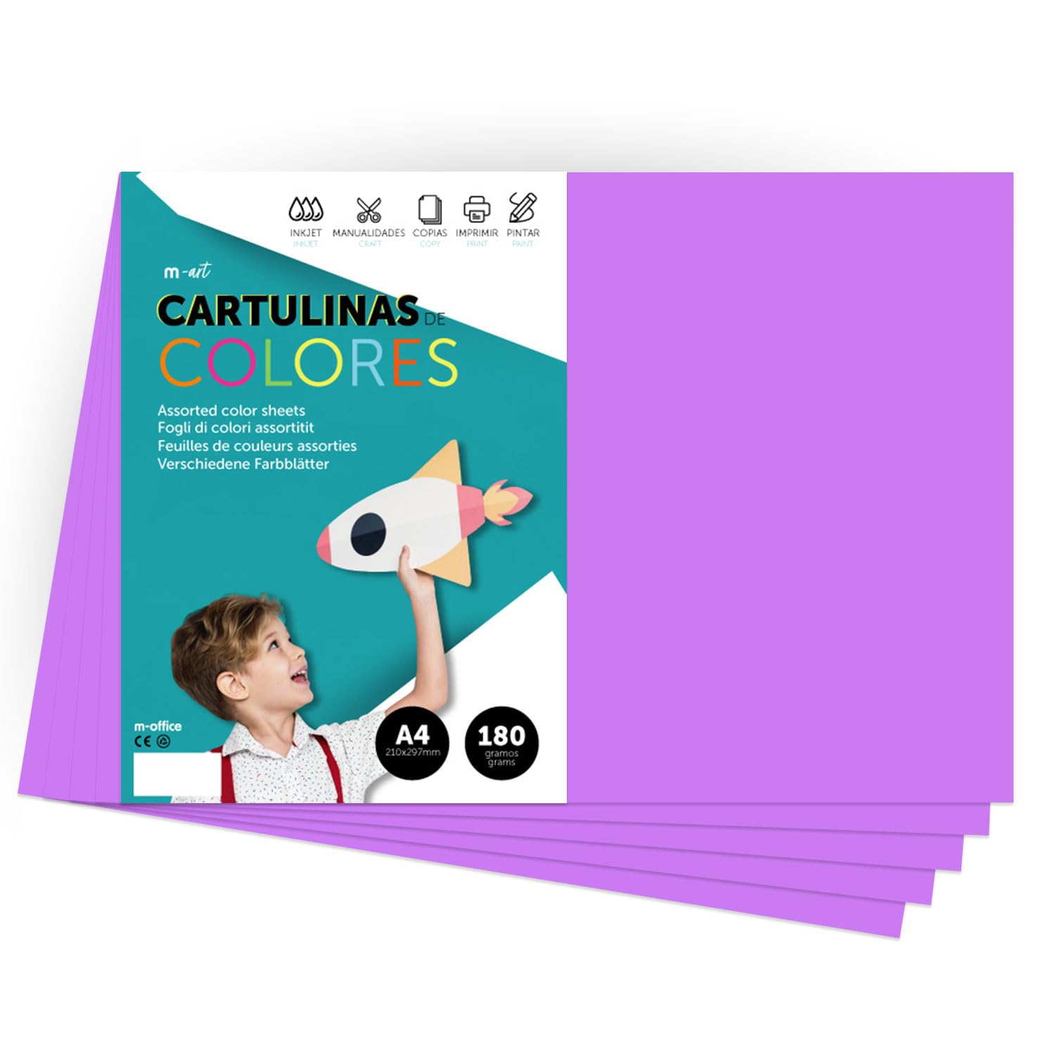 A4 Colour Card - Intense Colours 180g for Crafts, Print Your Documents and Creative Designs, Colour Foils A4 · m-office (25 Sheets, Purple)
