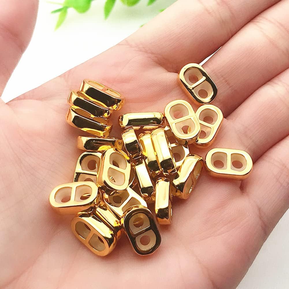10Pcs Stopper Beads Brass Rubber Beads Slider Beads Insert Rubber Beads 2 Hole Adjustable Slider Clasps Round Beads with Column End Caps for DIY Leather Cord Bracelet, 3mm Hole - Image 4
