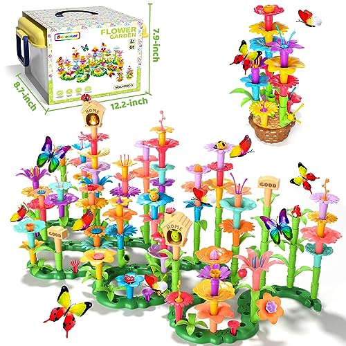 Image of Doloowee 238Pcs Flower Garden Building Toys for Girls 3 4 5 6 7 Year Old, Upgrade DIY Building Stacking Toys, STEM Preschool Educational Toddler Toys Brain Development Kindergarten Kids Toy | 238pcs washable, BPA-free DIY ower garden toy with box. Ultimate deluxe STEM gift for multiple kids ages 3-8.