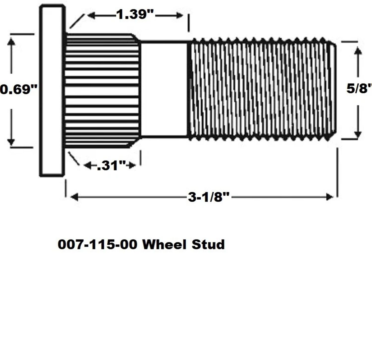 8 Wheel Studs -Trailer Axle Dexter 10K 12K Lug Hub Stud Bolt 5/8" x3.12 7-115