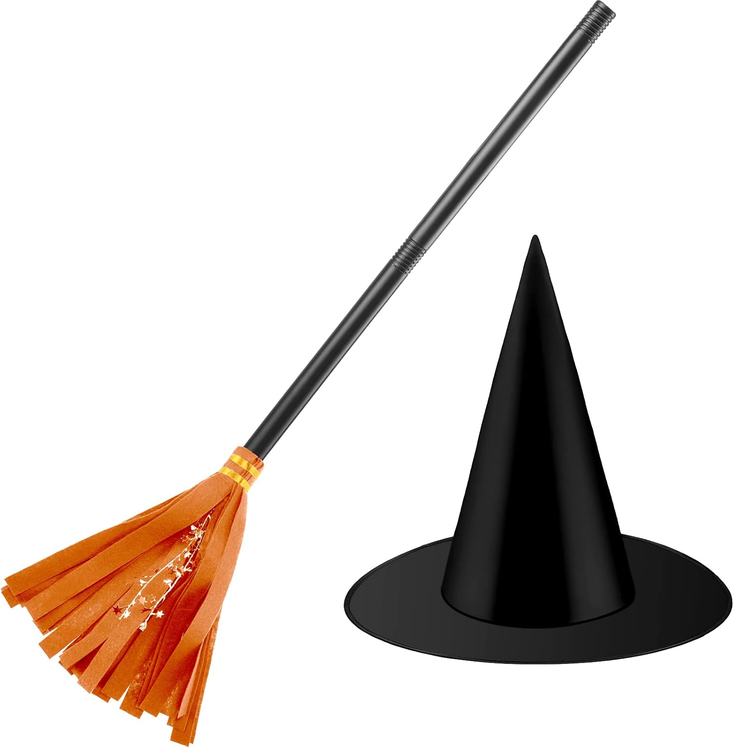 Skylety Witch Broom Hat Halloween Witch Costume for Kids Wizard Broomstick Black Wizard Hat Broom Halloween Party Cosplay