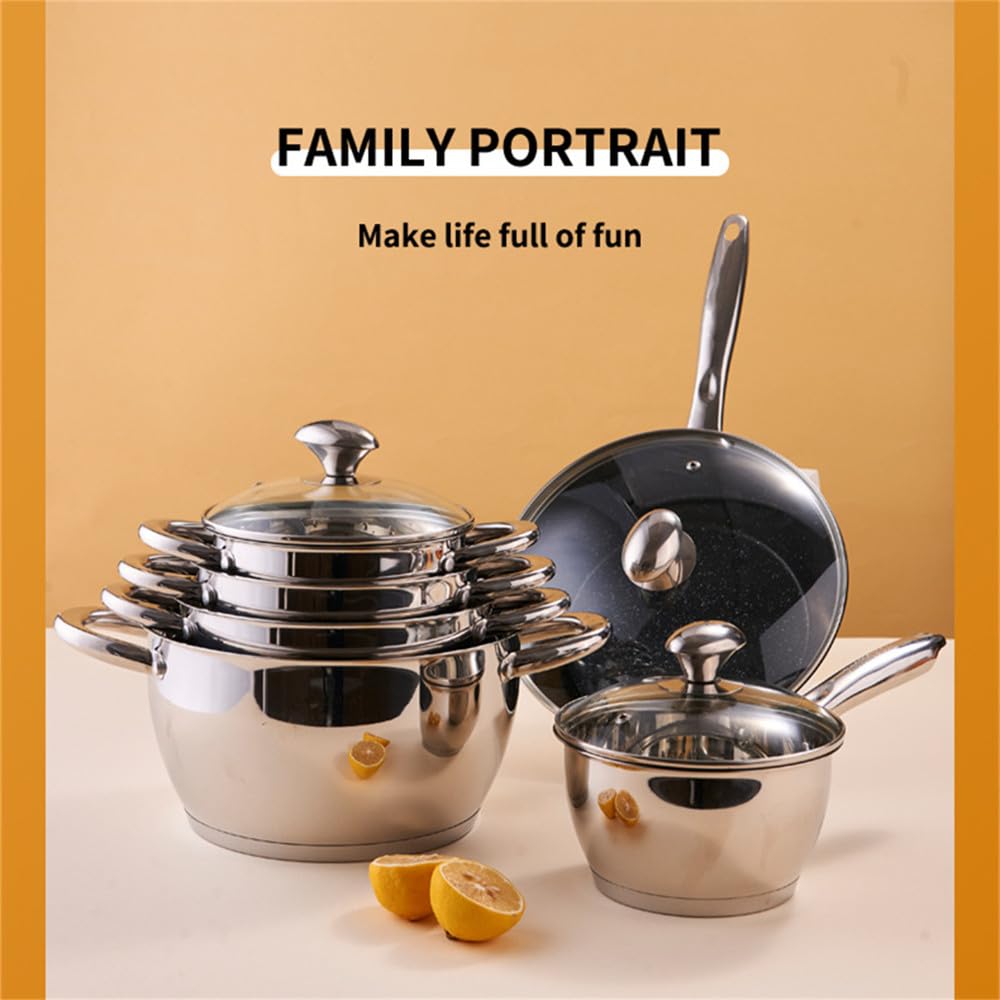 Zestaw 12 Szt. Pogrubiony Garnek Ze Stali Nierdzewnej Garnek Kuchenny Garnek Domowy, Złoty, Ponad Pięć Części, Zestaw(Gold-Over Five-piece Set)