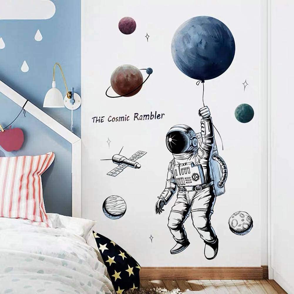 WandSticker4U®- XXL Pegatinas pared ASTRONAUTA (84x125 cm) I vinilo adhesivo pared juveniles planetas espacio sistema solar nave espacial I decoración habitación infantil niño grandes COOL