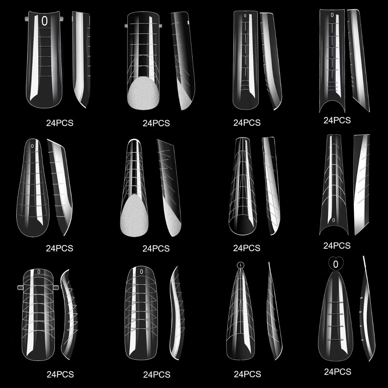 ADULLPONY 288 PCS Nail Dual Forms for Polygel, Nail Forms for Builder Gel, 12 Sizes Extension Acrylic Nail Molds Sets, Reusable Polygel Forms False Nail Tips for Manicure Nail Art Design Salon DIY