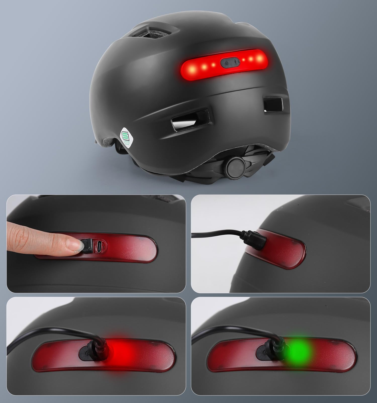 KINGLEAD Casque de vélo léger avec lumière LED avant et arrière 5 modes cyclisme trekking