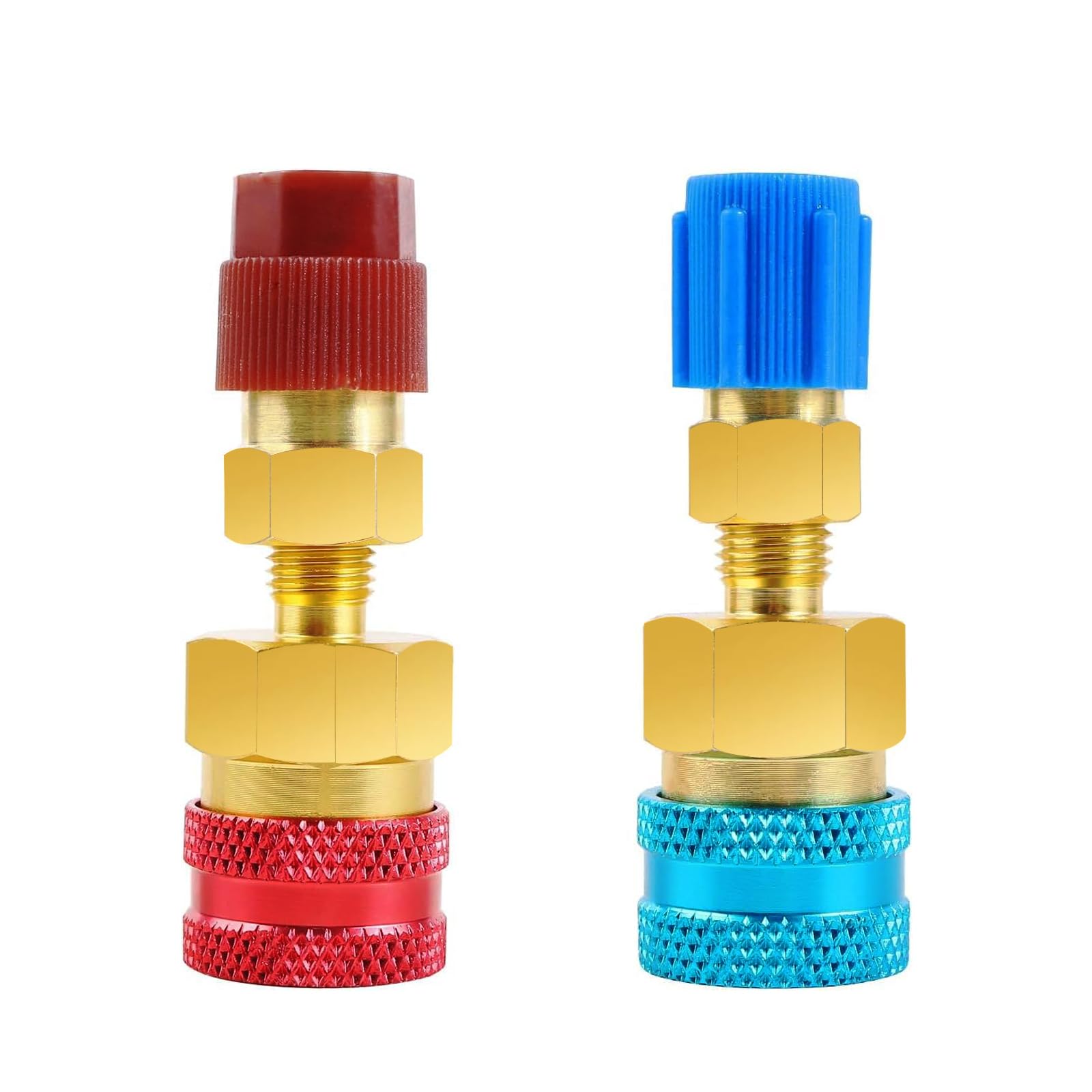 2 pezzi Adattatori R134a, set di innesto rapido, set di ricarica refrigerante, adattatore High-/Low-Side R134a su R1234yf per sistemi di climatizzazione auto, evacuazione e ricarica