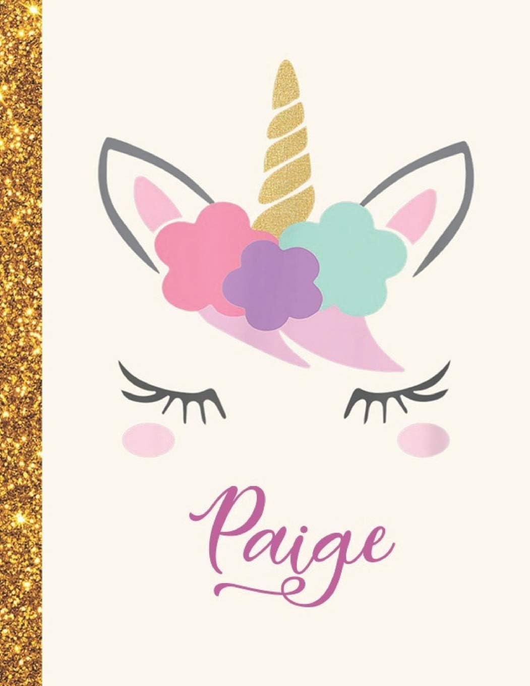 Paige: Paige Unicorn Personalized Black Paper SketchBook for Girls and Kids to Drawing and Sketching Doodle Taking Note Marble Size 8.5 x 11