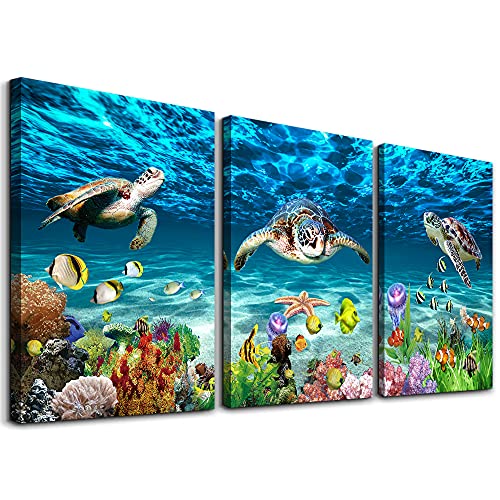 AHUASJART Canvas Wall Art for Living Room family Wall decor for Bedroom Bathroom Wall Decoration blue Ocean Sea Turtle Paintings Modern shark Pictures Artwork office Ready to Hang 12