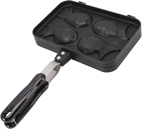 Taiyaki - Máquina para hacer gofres con forma de pescado antiadherente para hornear doble con mango antiquemaduras, máquina japonesa de fabricación
