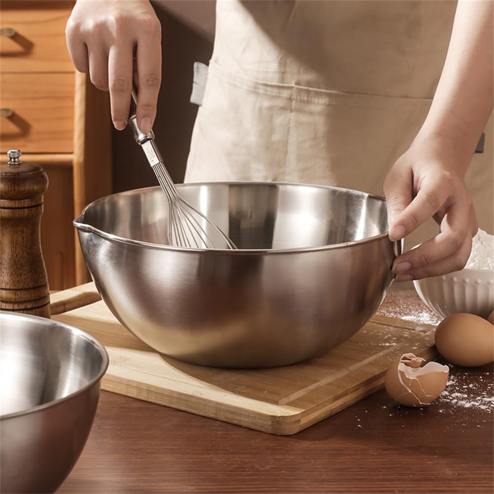 Mixing Bowls Stainless Steel Bowl with Spout Whisk Bowl Baking with Scale Nesting Set for Food Prep(21cm)