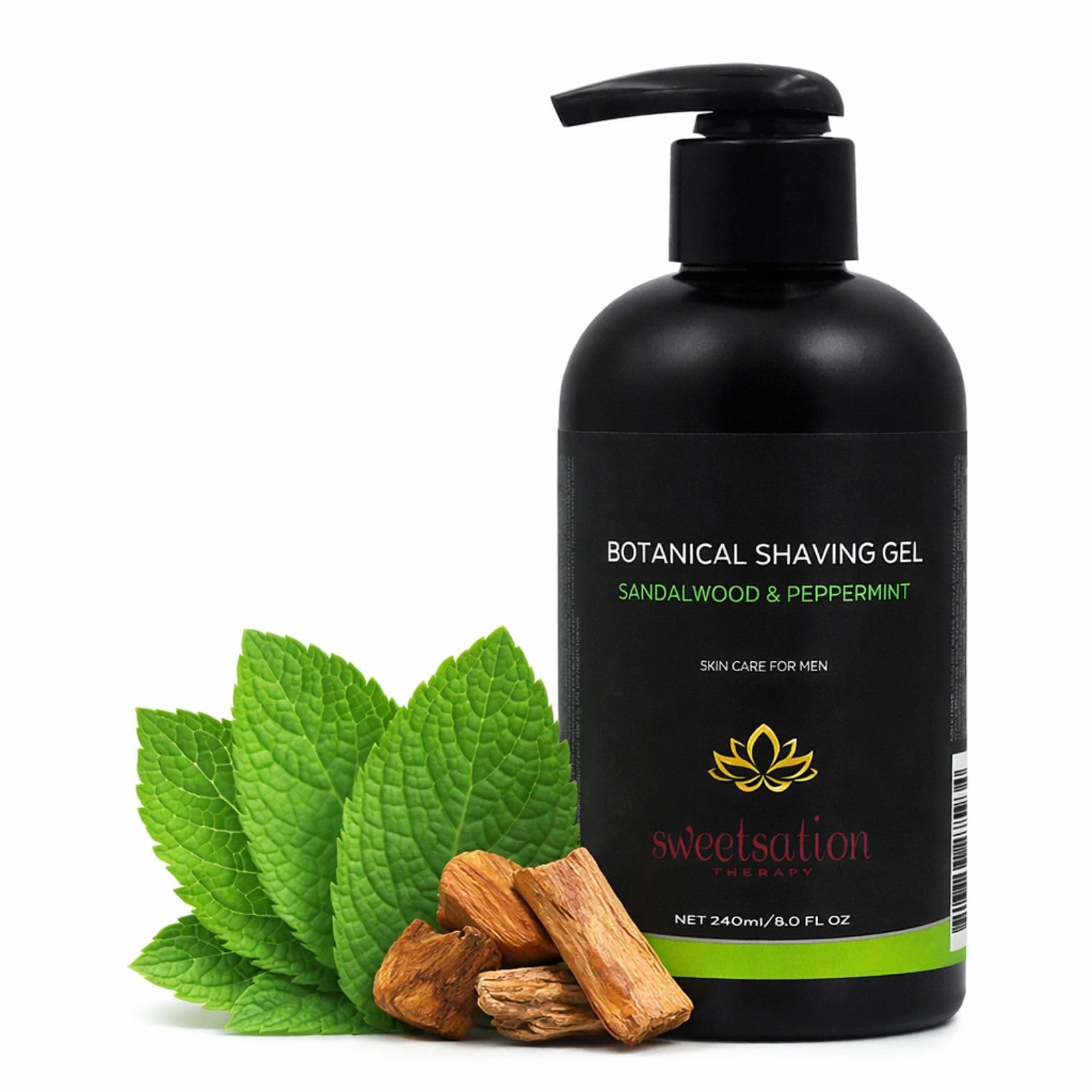 Botanical Shaving Gel, with Sandalwood & Peppermint, 8oz