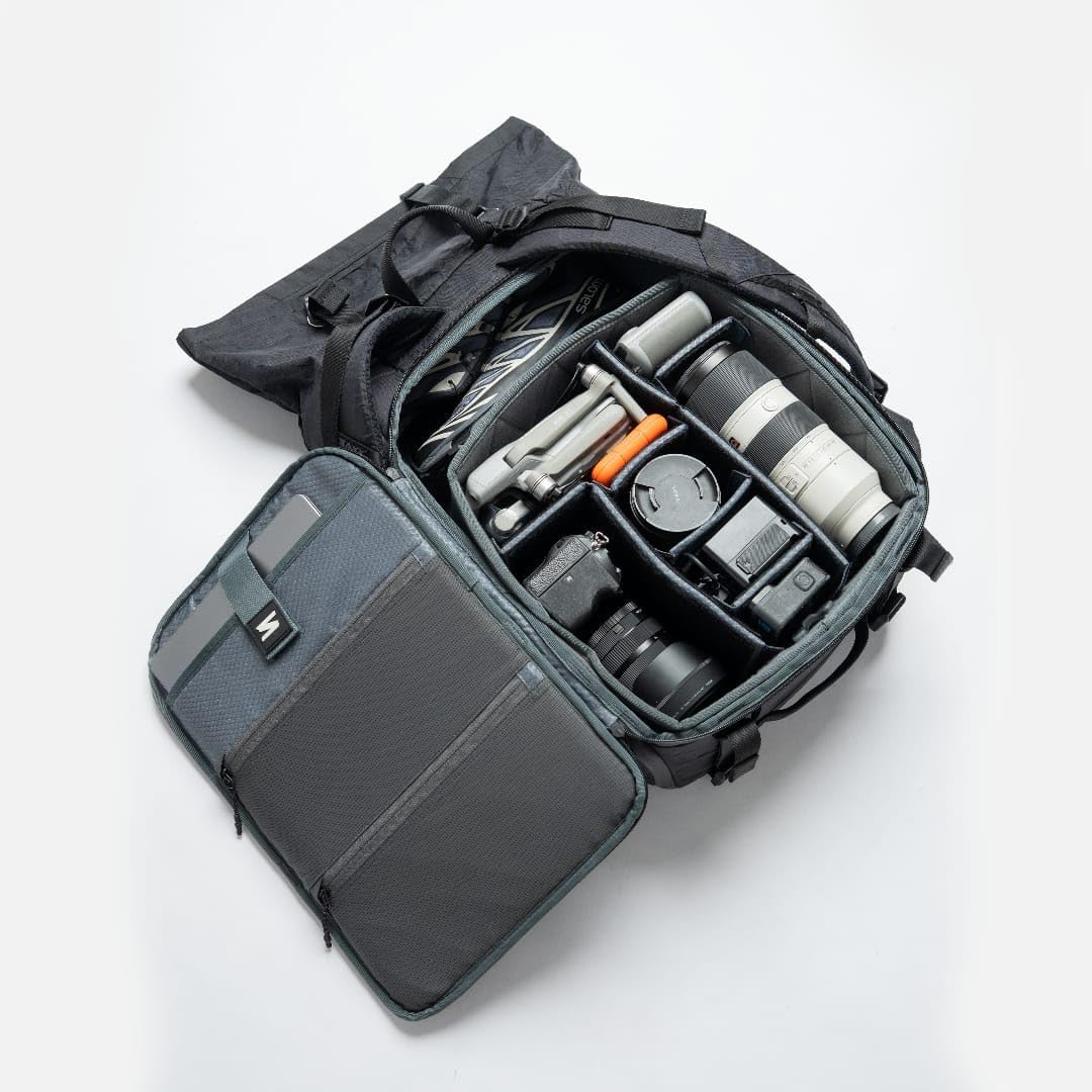 SAKK 25L Rolltop Ranger Camera Backpack – Weatherproof Travel Bag for Creators | Expandable Top, 14 or 16” Laptop Compartment, Padded Camera Cube Insert Included for Canon Nikon Sony