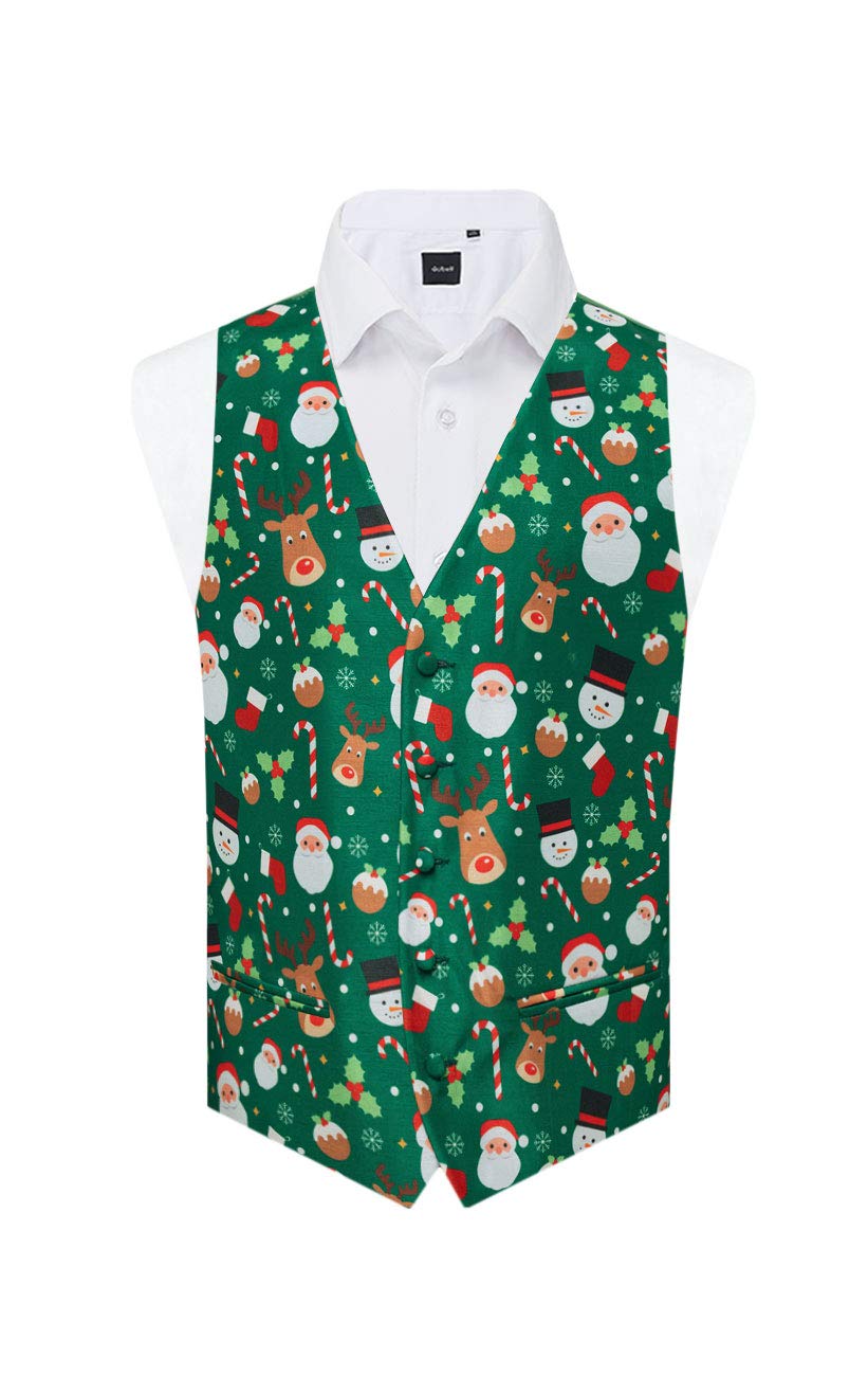 Dobell Mens Green Santa and Friends Christmas Waistcoat-S (34-36in)