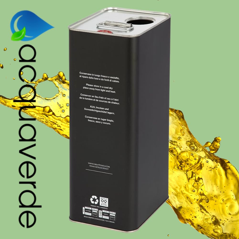 acquaverde | 24 Lattine per Olio di Oliva Extra Vergine, Latta in Nero Opaco, in Metallo, Contenitore Alimentare da 5 Litri con Doppio Tappo e Maniglia