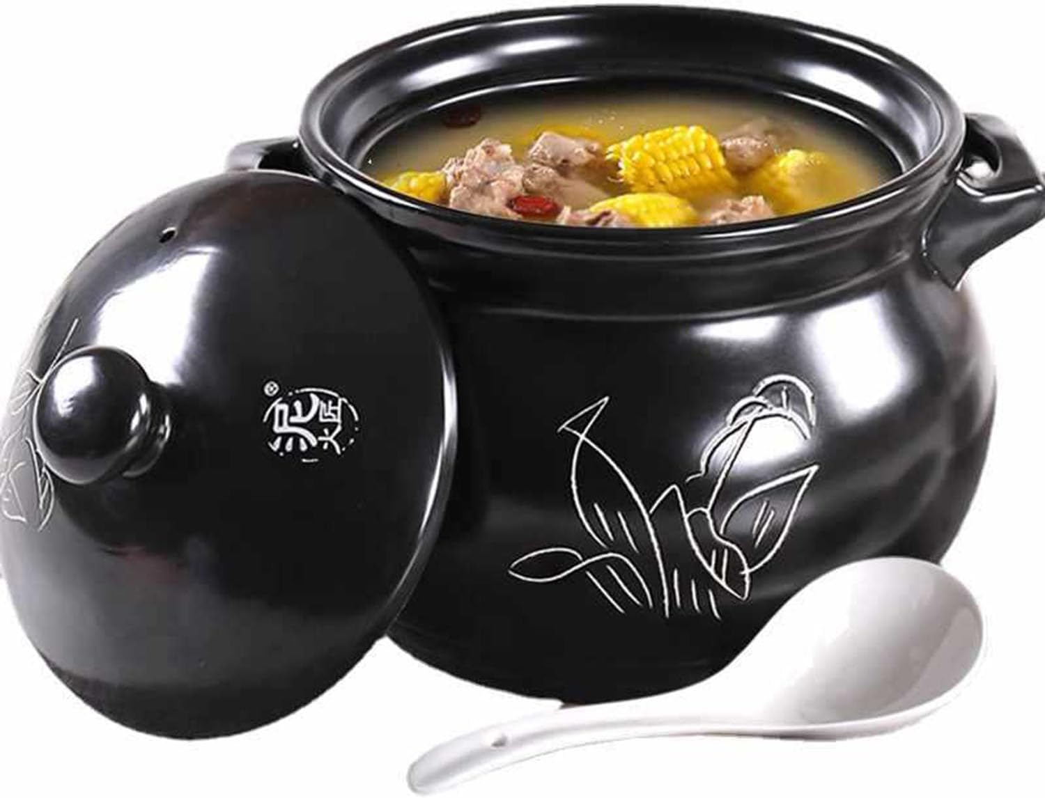 Ceramic Pot with lid, Oven stew, Chinese Clay Pot, Chinese braising Pot, braising Pot, Chinese Stoneware with lid - Soup Pot, Soup Cooker, 3.8 l