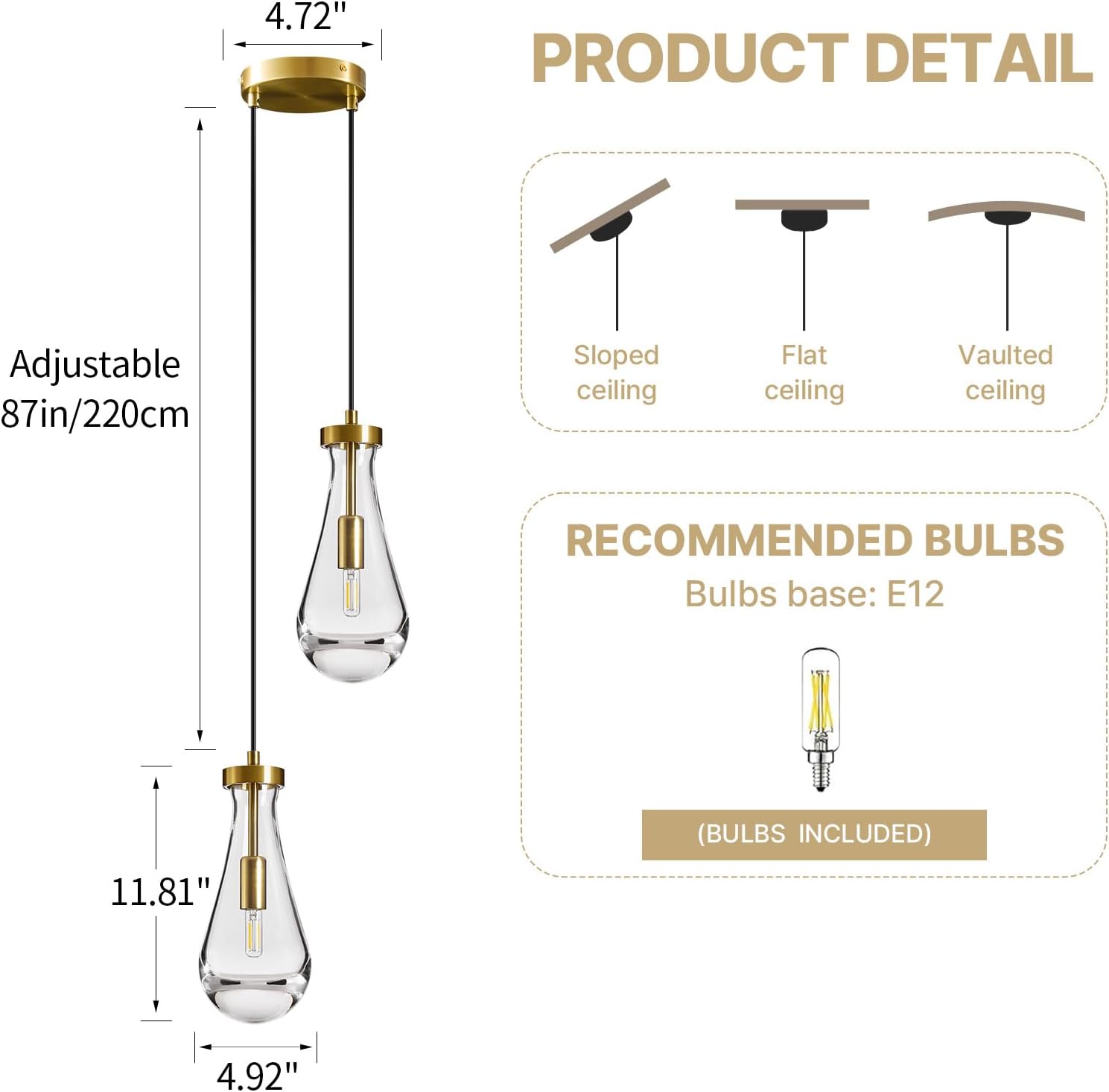 Raindrop Pendant Lights Kitchen Island: Raindrops Crystal Light Fixtures of 2 Lights - Gold Brass Teardrop Lighting over Dining Table - Modern Adjustable Tear Drop Ceiling Pendants Light Bulb Included