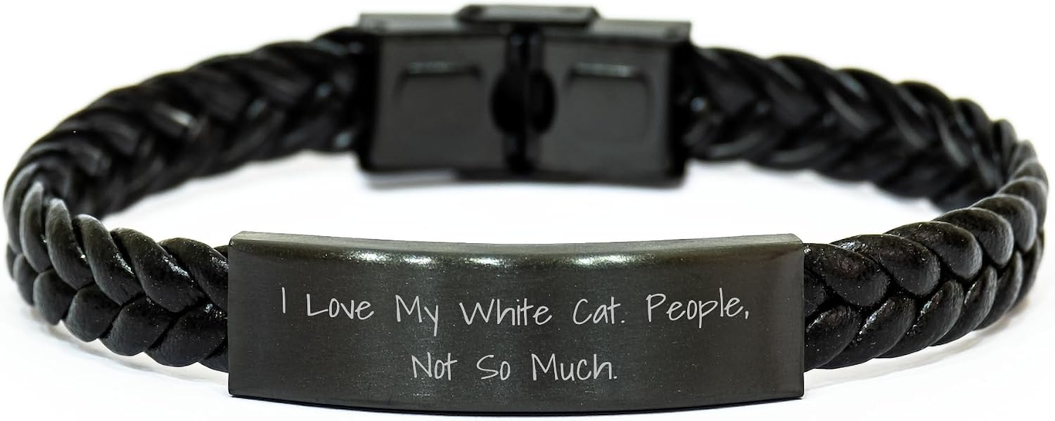White Cat Lovers Rejoice! White Cat Braided Leather Bracelet Gifts from Friends for White Cat Enthusiasts - Christmas Unique Gifts