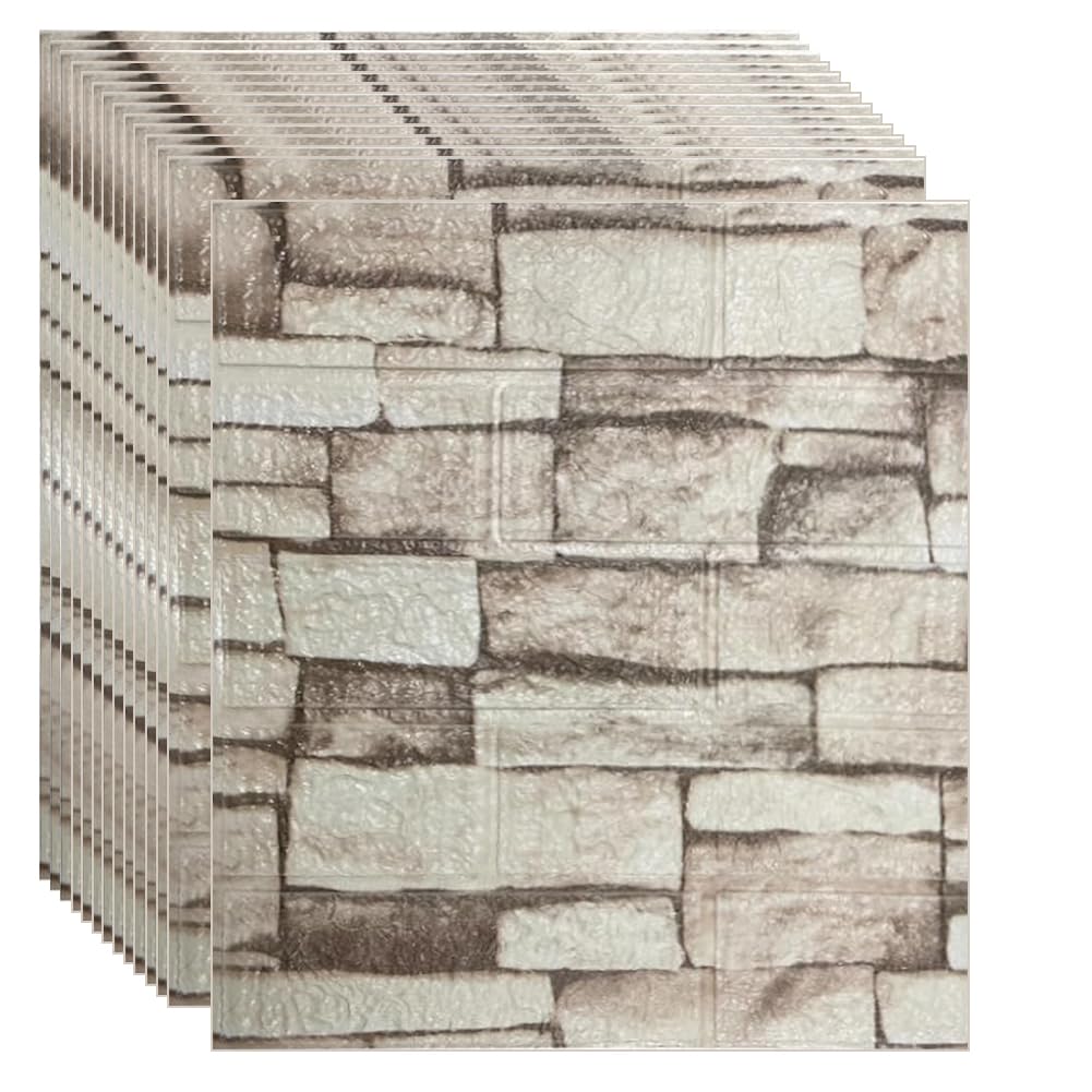 3D Wandpaneele Selbstklebend Steinoptik 35x39cm 3D Ziegelstein Tapete Wandfliesen Schaumstoff Wasserdicht Wandaufkleber Wandtapete für Wohnzimmer Küche Badezimmer (Gelber Stein, 36 Stück)