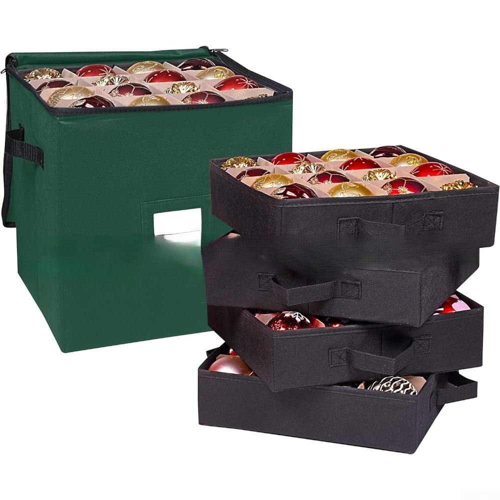 Aufbewahrungsbox für Weihnachtskugel-Ornamente, Weihnachtsbaumkugel-Aufbewahrungstasche mit 3 abnehmbaren Tabletts, 48 Kugel-Box-Aufbewahrungsbeutel mit Griffen (grün)