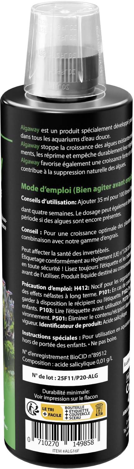 Éliminateur d’algues Aquarium 473 ML – ARKA Algaway – élimine algues filamenteuses, Vertes & encroutantes – sans cuivre & Compatible Plantes – Eau cristalline & équilibre pour Aquariums d’Eau Douce