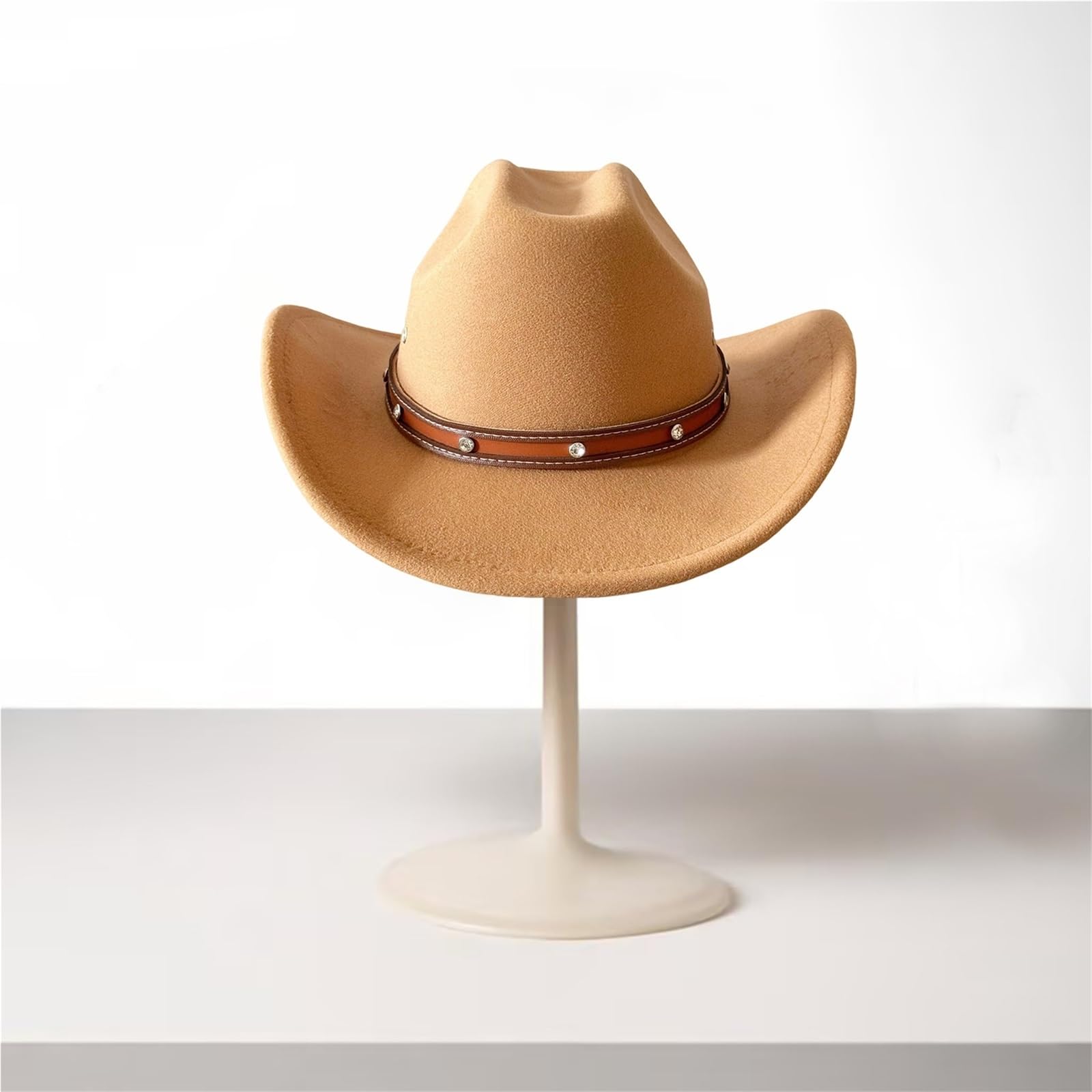 Cappello da Cowboy Vintage in Stile Western, Unisex, in Feltro, a Tesa Larga, con Cinturino in Pelle e Cinturino Regolabile for Il Mento