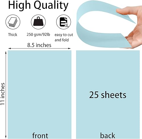 Miniatura 2 de Twavang 25 hojas de papel de cartulina azul claro de 8.5 x 11 pulgadas, papel grueso de 92 libras para álbumes de recortes, invitaciones, impresión