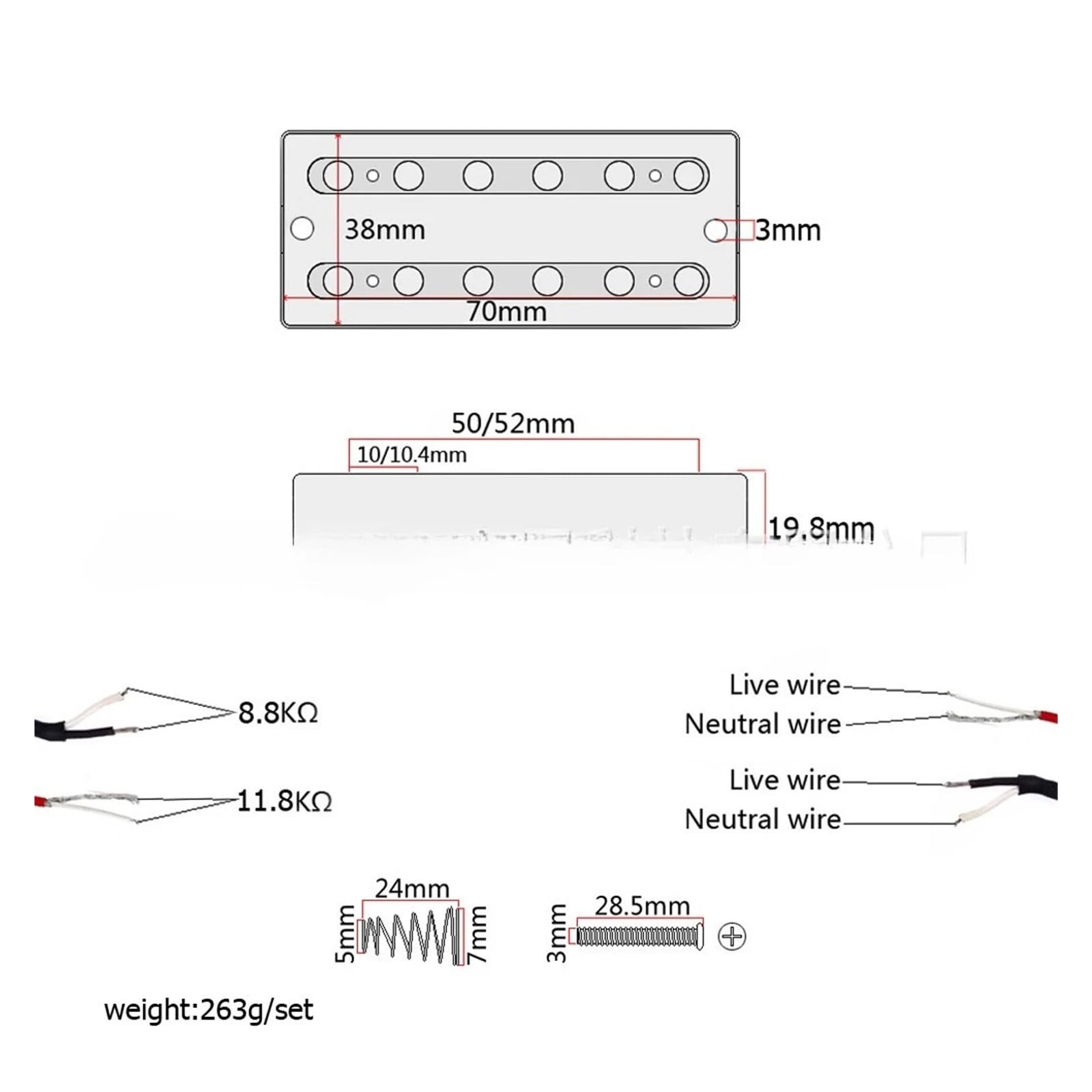 Set doppio pickup for chitarra color cromo con teste a vite. Due set for confezione.