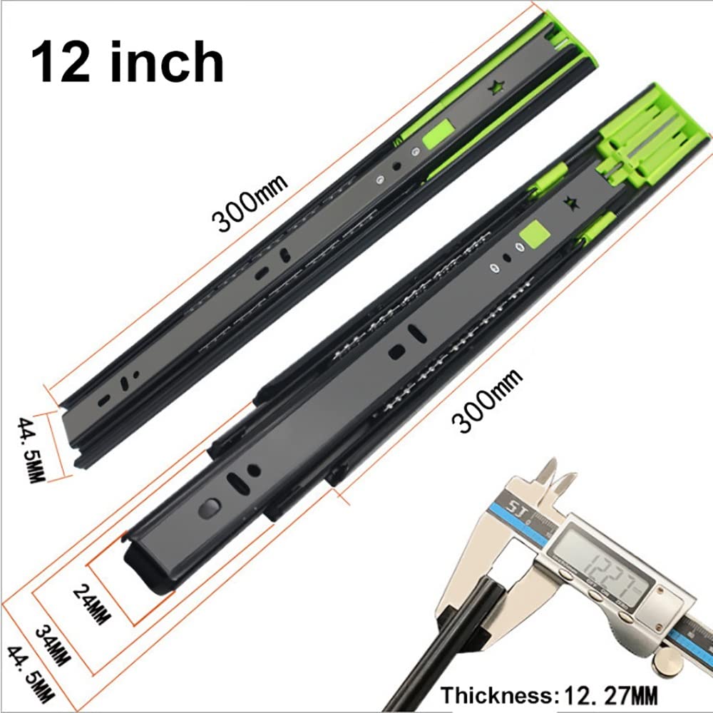 5 pares de guías de cajón de extensión completa, montaje lateral, rodamiento de bolas de 3 secciones, cierre suave, rieles de metal para cajones, 300 mm, riel negro
