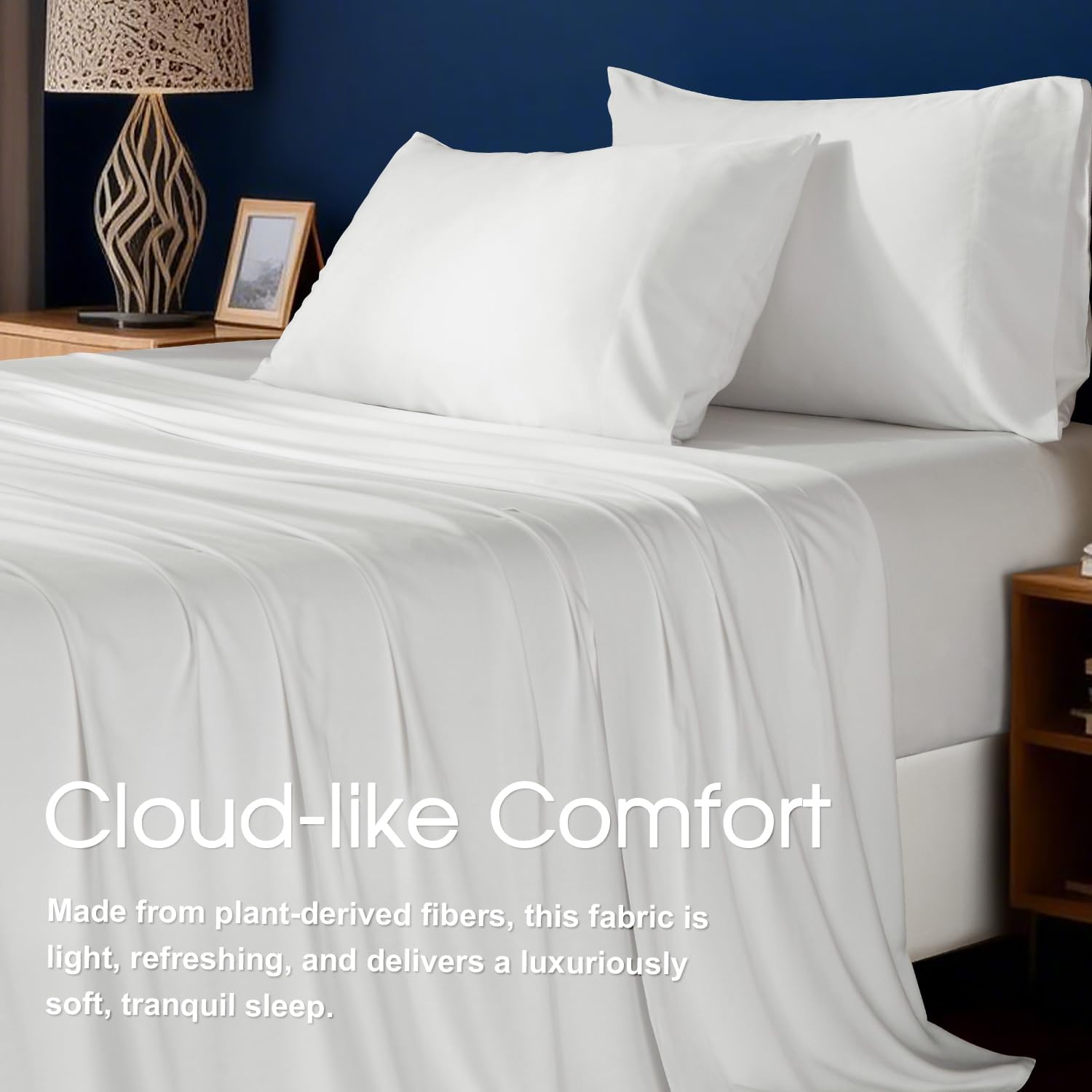HYPREST Cooling Sheets California King – Rayon Derived from Bamboo, Silk Soft & Breathable, No Sweat Luxury Sheet Set, Extra Deep Pocket King Sheets Fits 18"–24" Thick Mattress - White