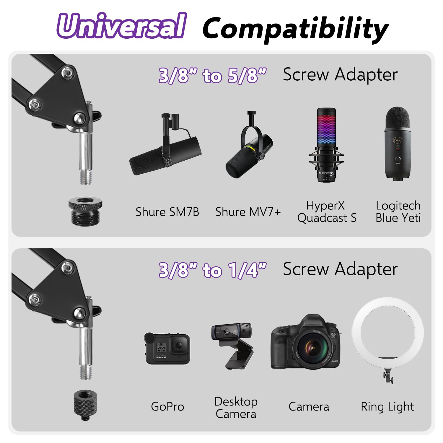 Brazo de micrófono ajustable en altura con barra extensible, brazo de soporte de micrófono de alta calidad para HyperX QuadCast, Shure SM7B, Blue Yeti, ideal para podcasts, streaming, juegos y