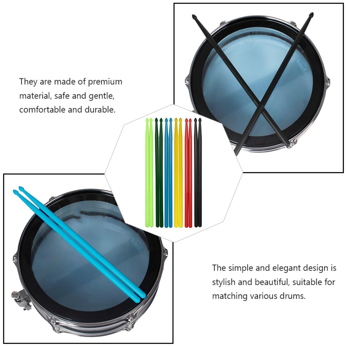 5 Paar Nylon Drumsticks 5a Schlagzeugstöcke mit Gutem Gewichtssinn und Ermüdungsentlastung Einfaches Design für Band und Café Auftritte Zufällige Farbe