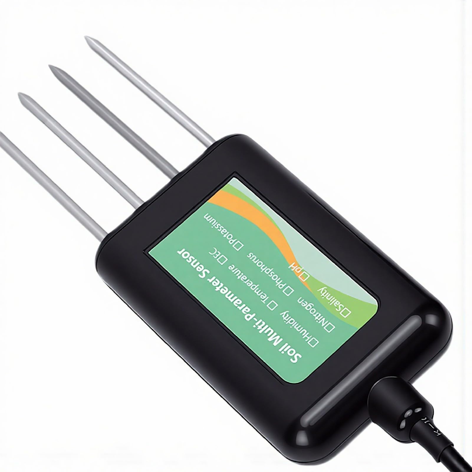 Asixxsix Medidor de humedad del suelo, IP68 Diseño a prueba de agua Probador de suelo Analizador de portátil Temperatura NPK EC Salinidad Humedad y PH Medidor de pH del