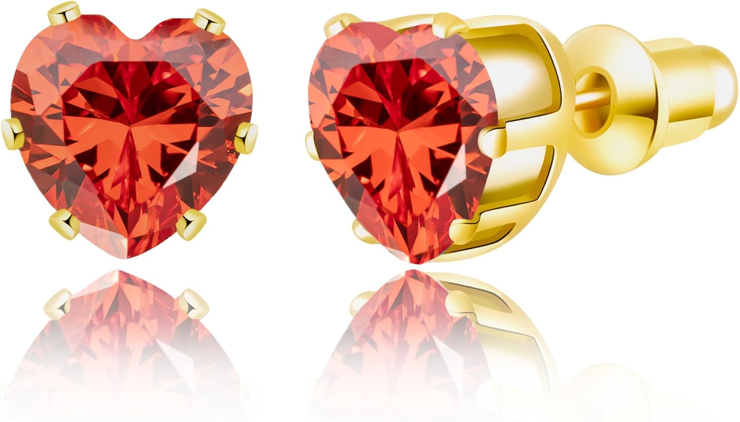 8mm Heart-Cut Birthstone Stud Earrings for Women – 18K Gold Plated Hypoallergenic Cubic Zirconia Earrings, Nickel Free, 12 Months Colors, Everyday Jewelry, Gift for Her, Bridal, Birthday, Christmas