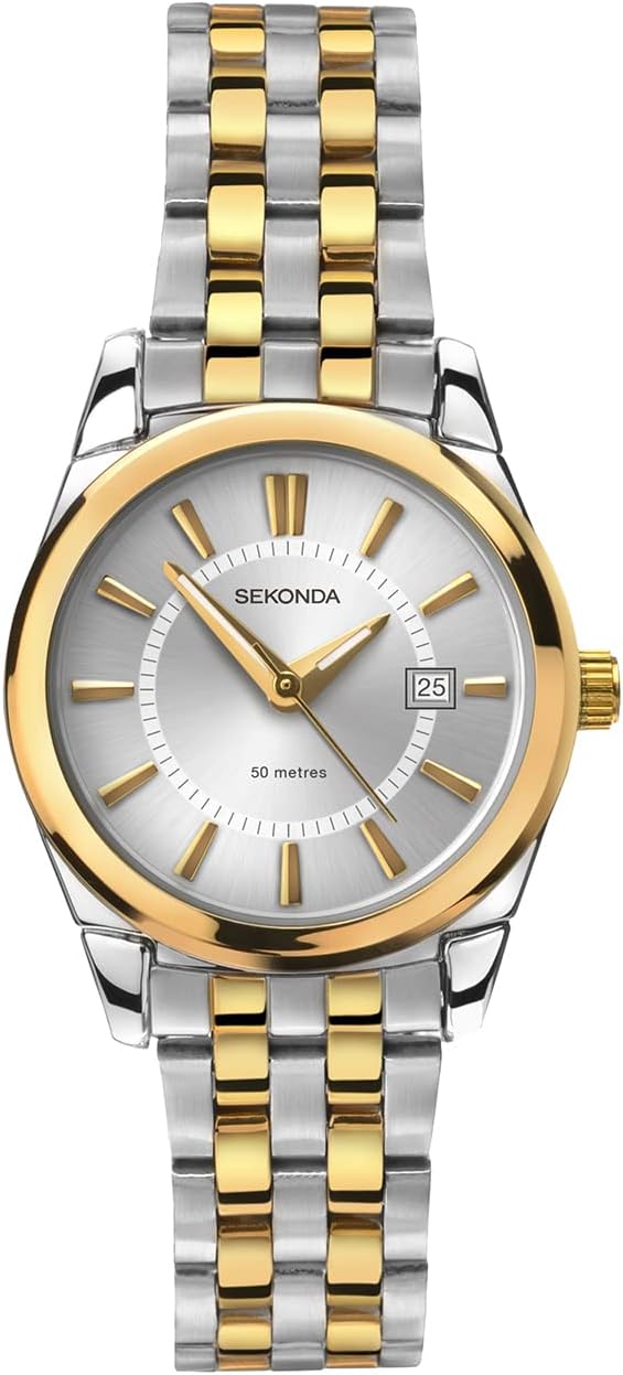 Sekonda Riley 30mm Women's Classic Quartz Watch with Date Two Tone Silver Plated with Stainless Steel Strap 50m Water Resistant