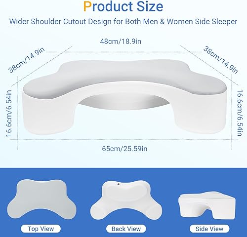 Miniatura 9 de Wattne - Almohadas para durmientes laterales con agujeros para brazos - Almohada de espuma viscoelástica para el hombro para durmientes laterales,