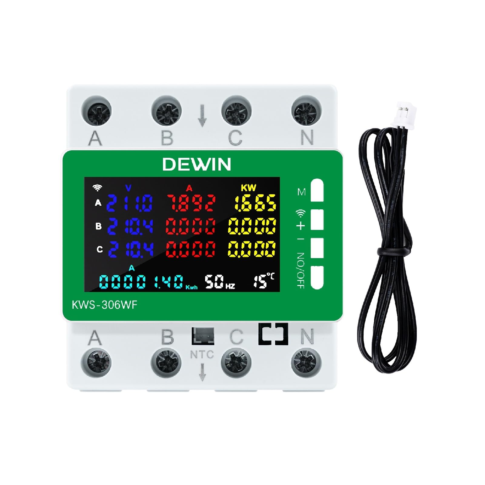 DEWIN Stromzähler 3 Phasen Wlan, KWS-306WF Tuya WiFi Stromzähler 3 Phasig 4 Leiter Voltmeter und Amperemeter Energiezähler Hutschiene mit APP-Fernbedienung 80A AC 85V–AC 290 V