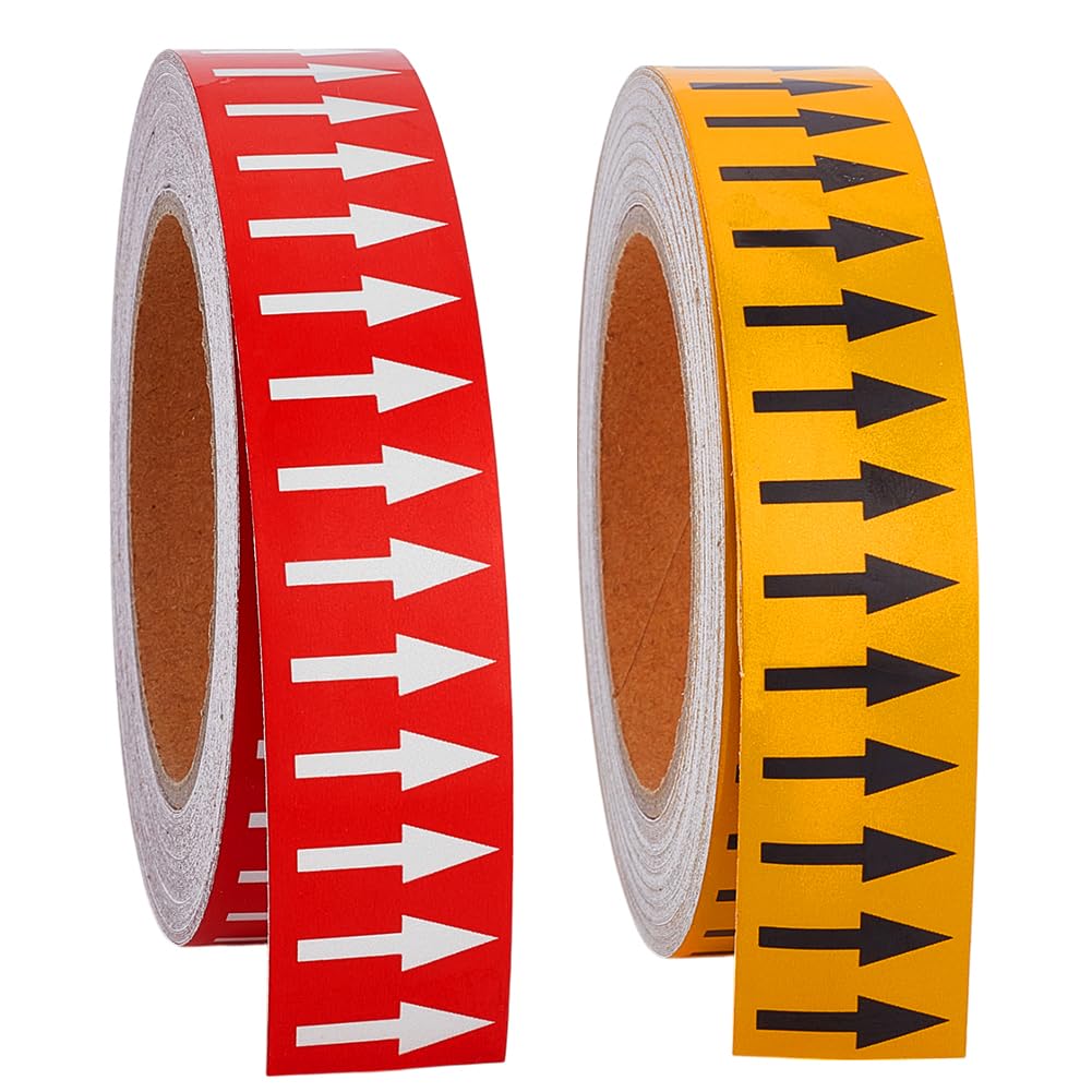 AHANDMAKER 2 unidades de cinta adhesiva para identificación de tuberías, etiquetas de flecha autoadhesivas para identificación de la dirección del flujo de tuberías, 20 m x 30 mm