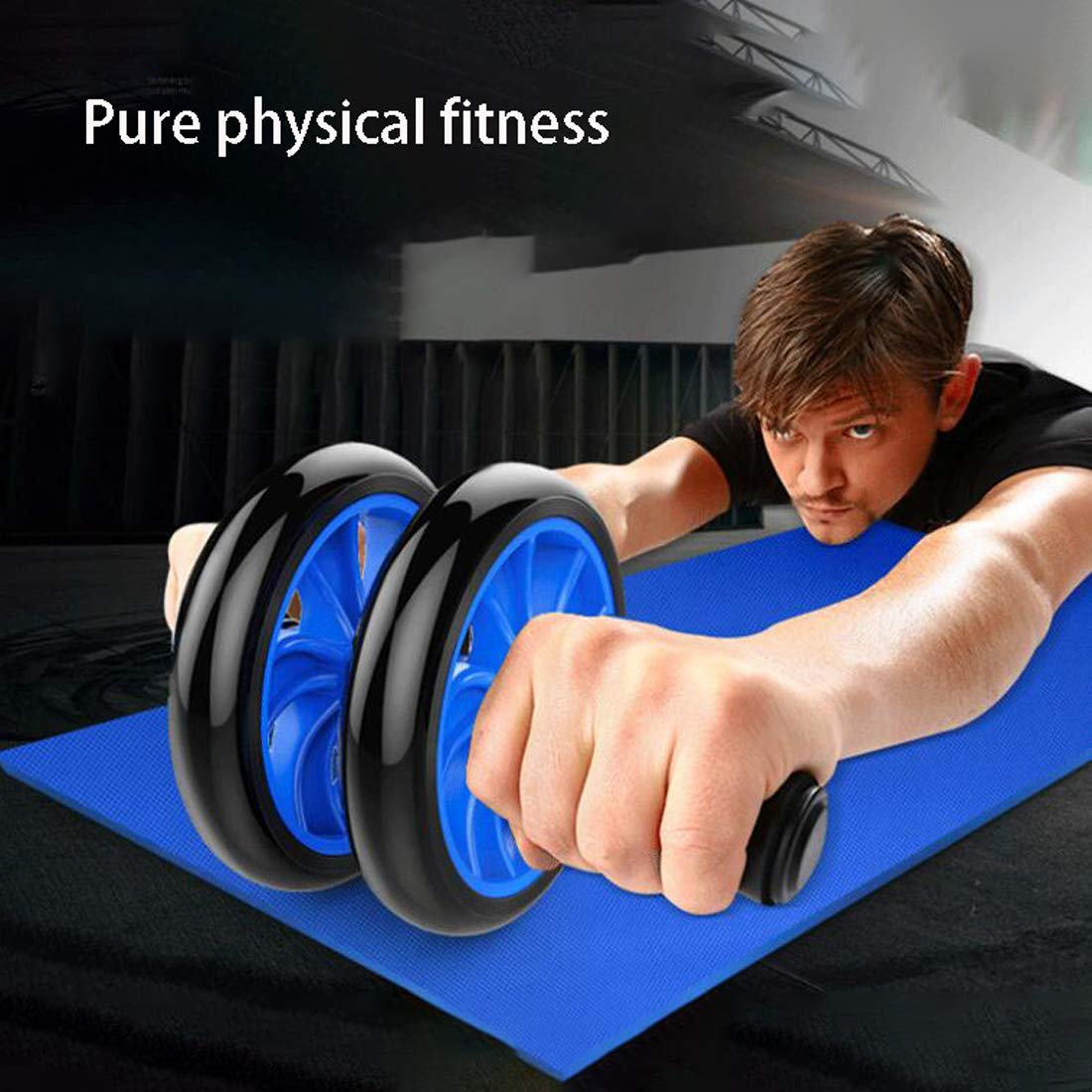 Rodillo de Ab de ruedas, abdominal Máquinas de ejercicios, gimnasio en casa Core entrenamiento, Abs rodillo de la rueda con la rodilla alfombra de entrenamiento de fitness Aparatos,Azul,46cm