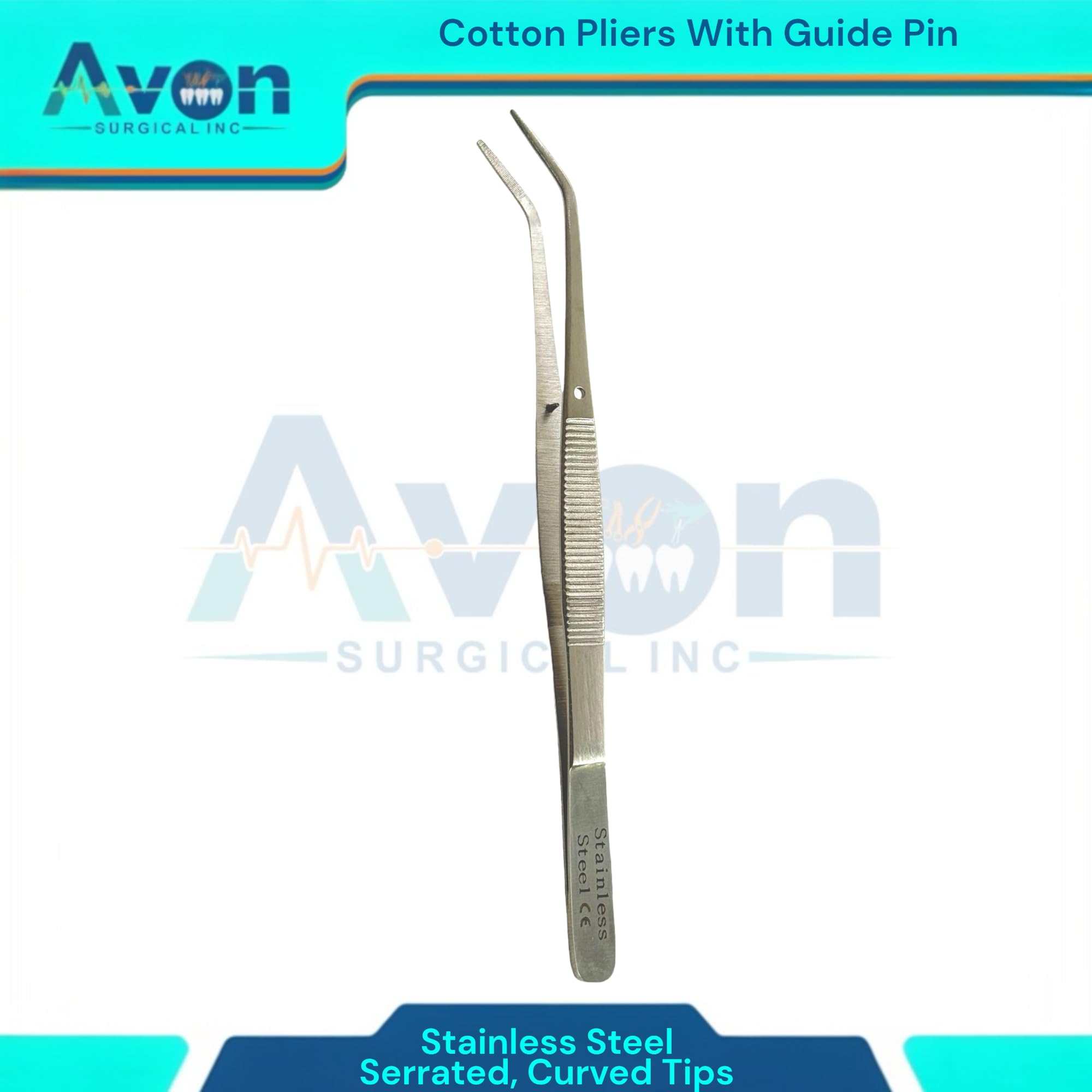 6In Curved Serrated Tipped College Cotton Plier Tweezers with GuidePin | Thumb Dressing Forceps - Multi-Purpose Tweezers (5 Piece Lot)