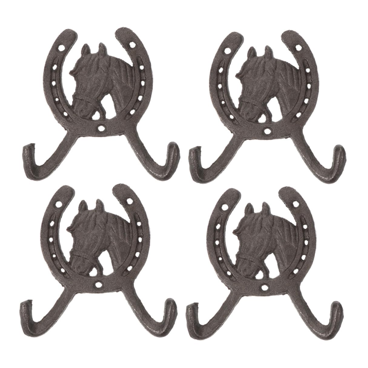 Crochets muraux en fer moulé style cheval gris lot de 4 pour clés et chapeaux