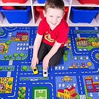 The Rug House Children's Kids Boys Girls City Town Car Roads Interactive Playroom Playmat Creative Toddler Soft Durable Educational Classroom Nursery Bedroom Play Carpet Mat 80cm x 120cm